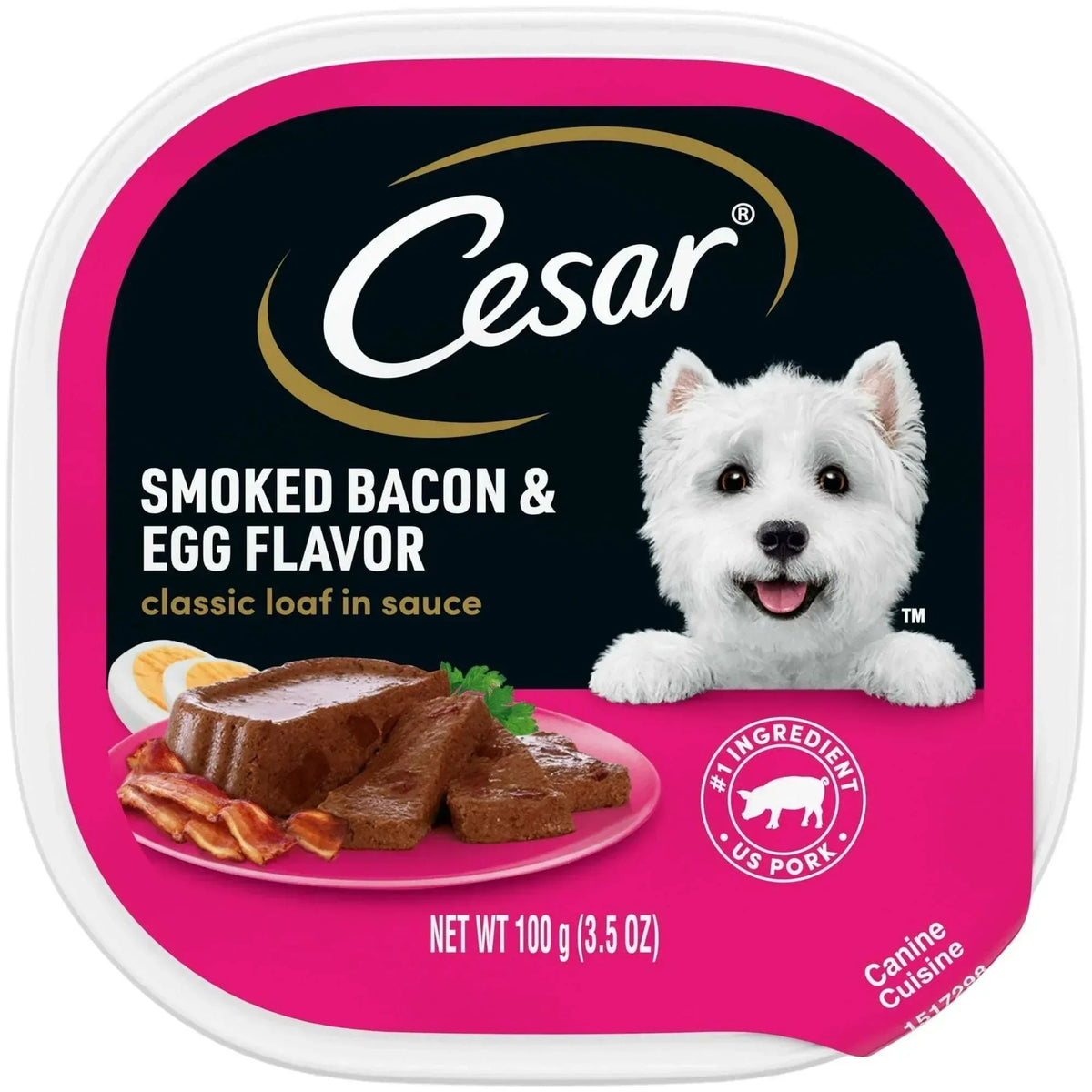 (6 pack) Cesar Classic Loaf In Sauce Smoked Bacon And Egg Wet Dog Food, 3.5 Oz Tray