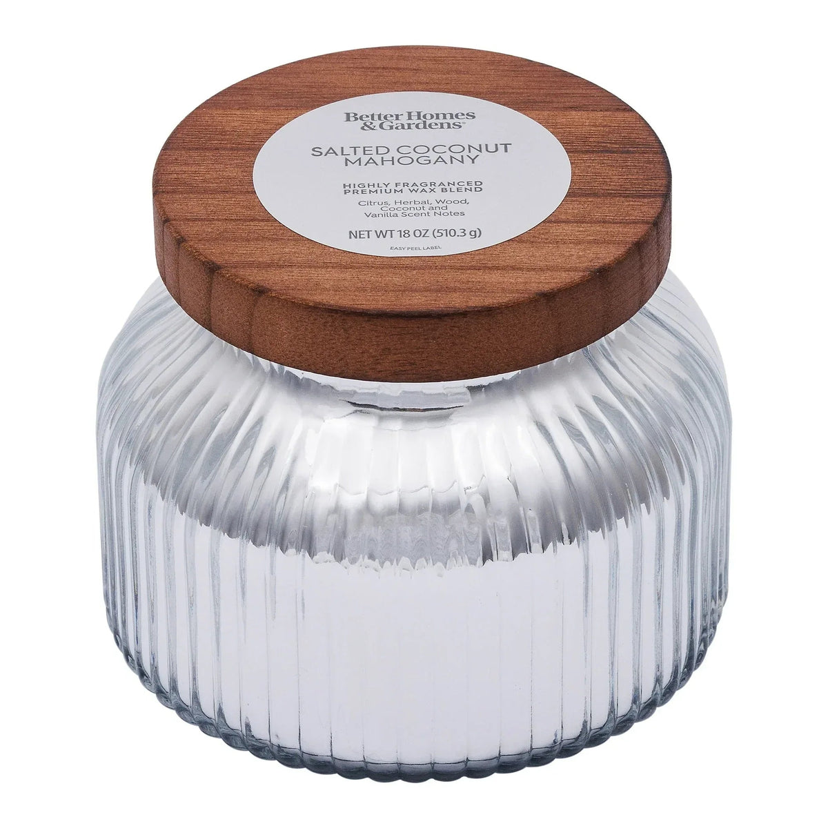 Better Homes & Gardens Scented Cotton 2-Wicks Ribbed Mecury Glass Jar Candle with Wooden Lid 18oz