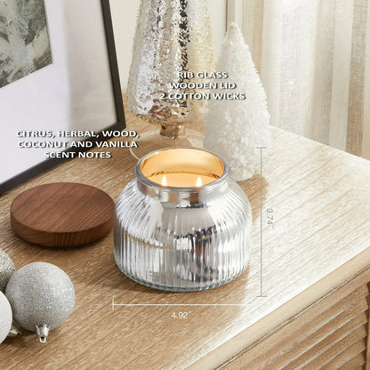 Better Homes & Gardens Scented Cotton 2-Wicks Ribbed Mecury Glass Jar Candle with Wooden Lid 18oz