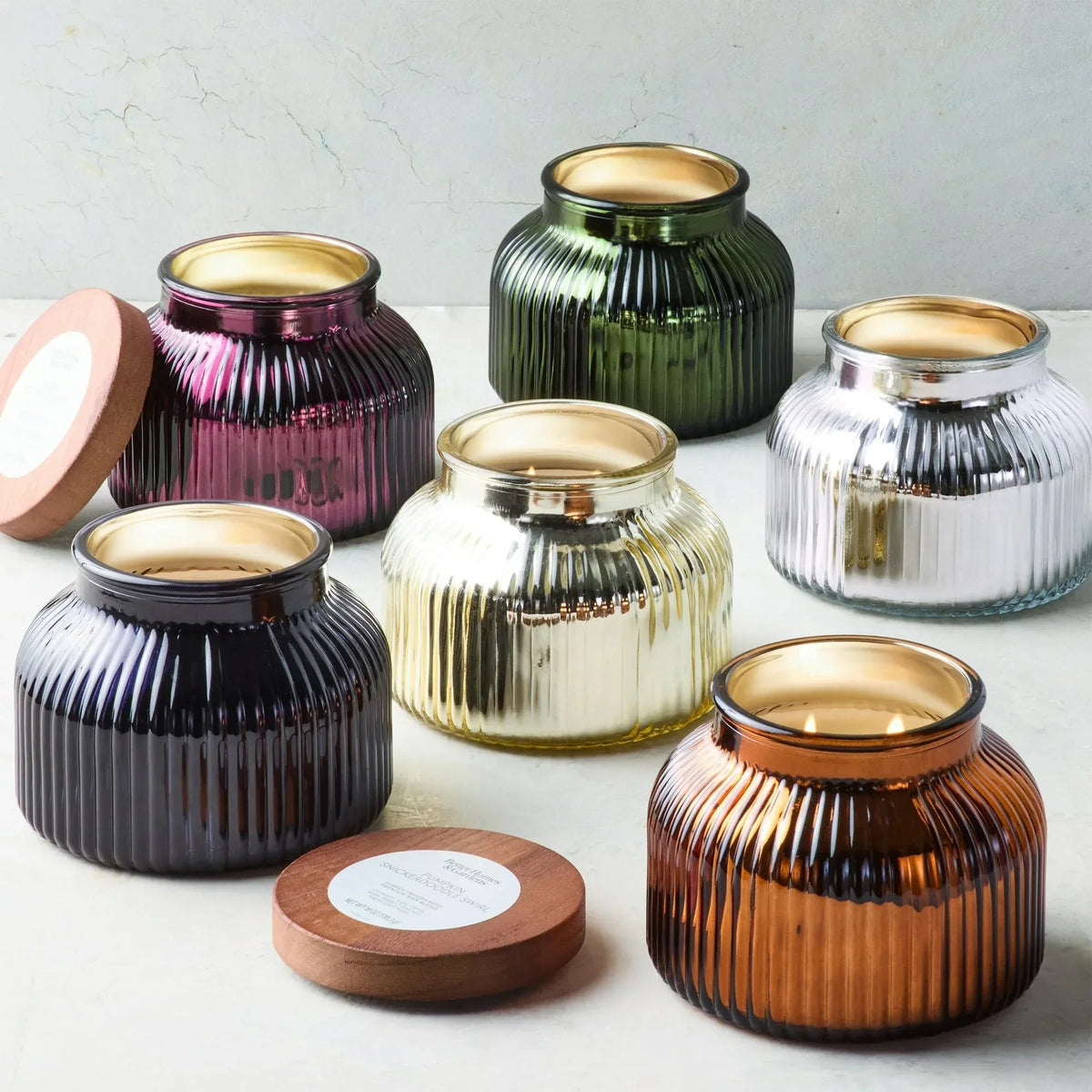 Better Homes & Gardens Scented Cotton 2-Wicks Ribbed Mecury Glass Jar Candle with Wooden Lid 18oz