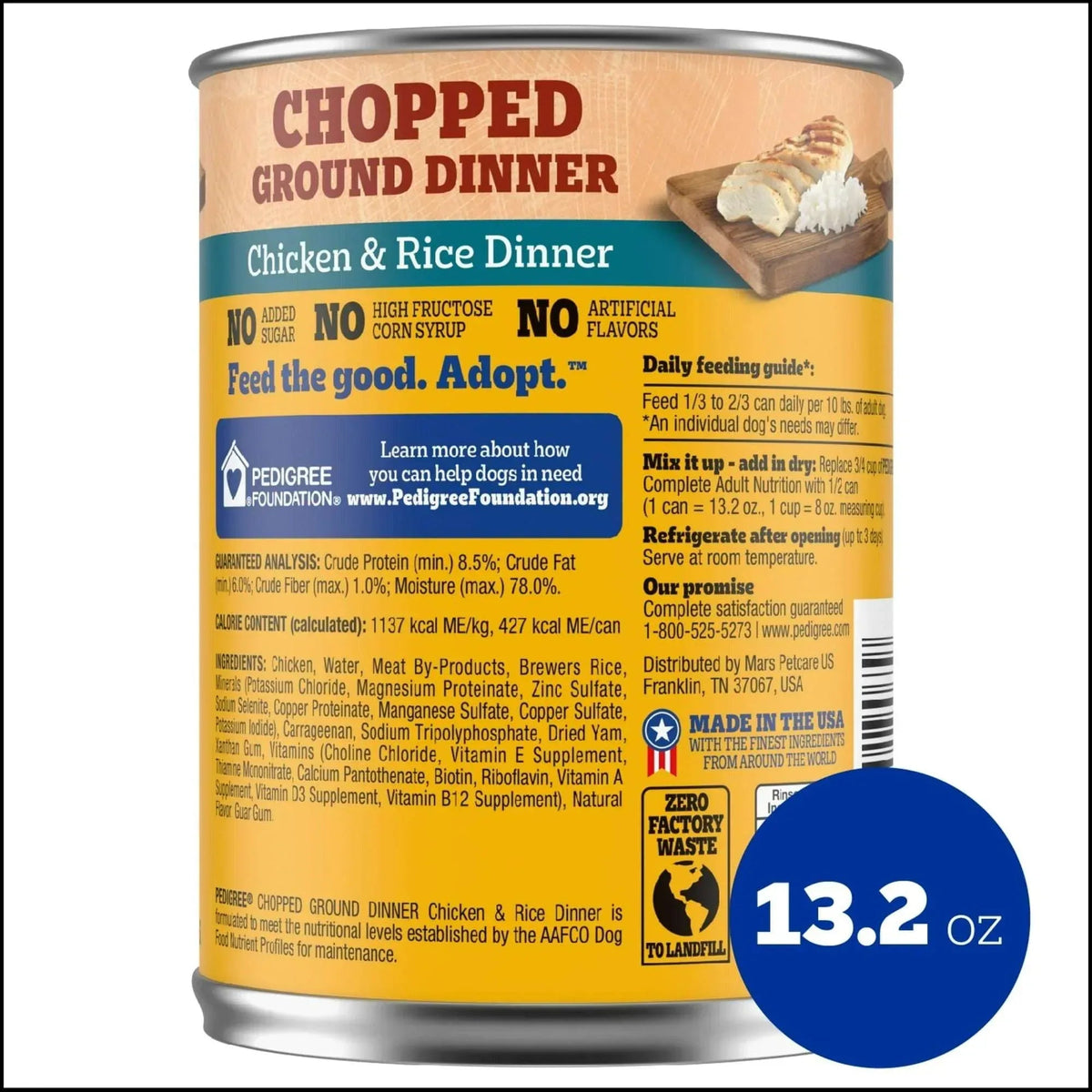 (12 pack) Pedigree Chopped Ground Dinner Chicken & Rice Dinner Adult Soft Wet Dog Food, (12) 13.2 oz Cans