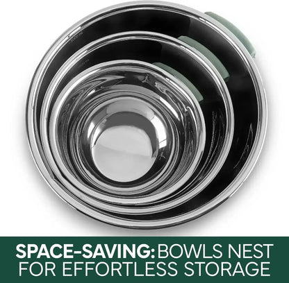COOK WITH COLOR Stainless Steel Mixing Bowls Set and Measuring Cups- Nesting Bowls with Non-Slip Bottom and Easy-Grip Handles, 11 Pieces