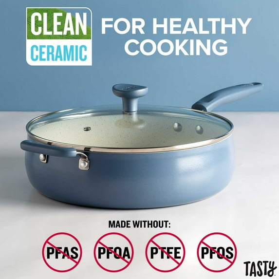 Tasty Clean Ceramic Non-Stick Jumbo Cooker Pan, 5 Quart, Blue