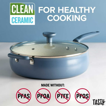Tasty Clean Ceramic Non-Stick Jumbo Cooker Pan, 5 Quart, Blue