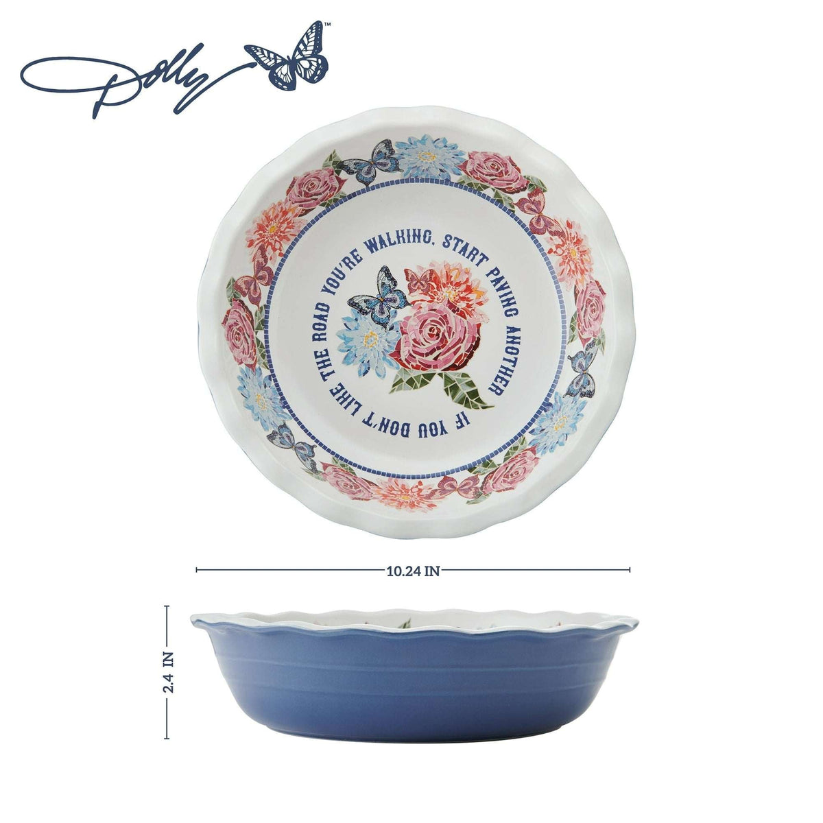 Dolly Parton 10 in Ceramic Pie Dish, Blue