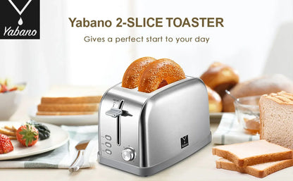 Toaster, Retro Bagel Toaster Toaster with 7 Bread Shade Settings, 2 Extra Wide Slots, Defrost/Bagel/Cancel Function, Removable Crumb Tray, Stainless Steel Toaster by Yabano, Silver