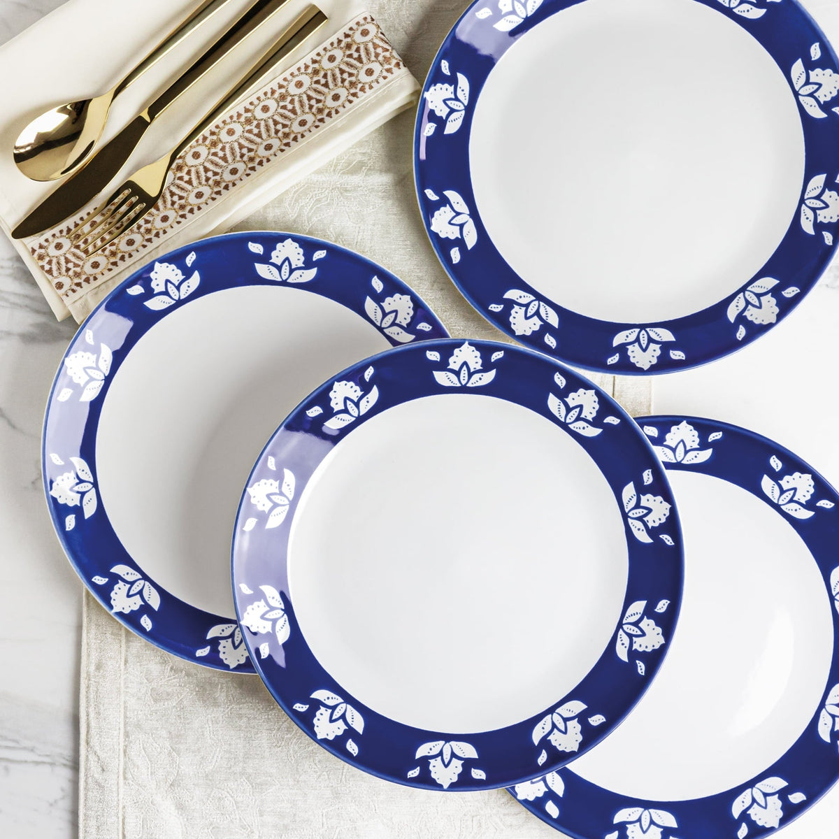 Sofia Home 4 Pack Indigo Round Stoneware Dinner Plates by Sofia Vergara