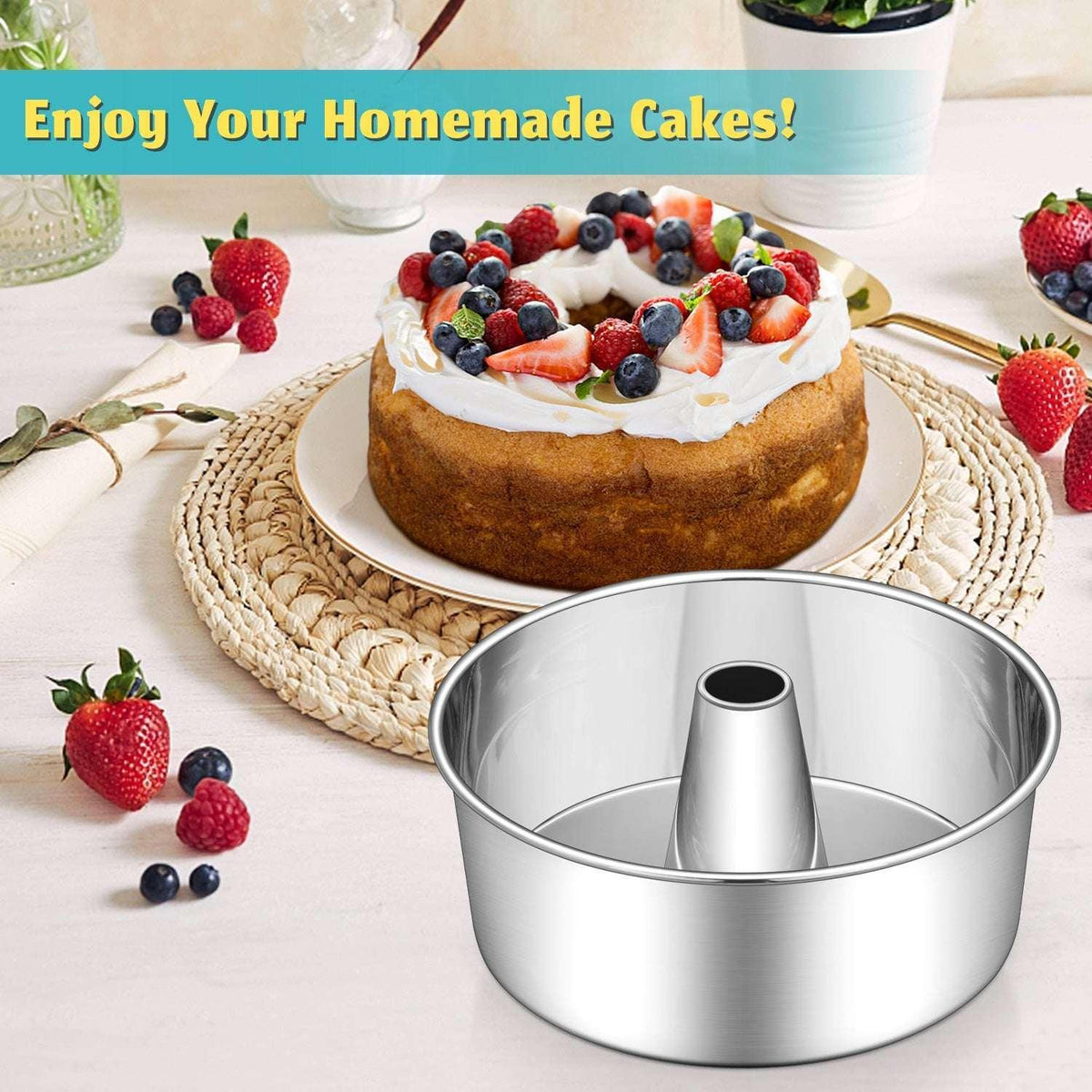 Vesteel 10 inch Angel Food Cake Pan, Stainless Steel Pound Cake Mold with Tube 16 Cups Tube Pan, Non-toxic & One-Piece Design