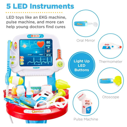 Best Choice Products Play Doctor Kit for Kids, Pretend Medical Station Set with Carrying Case, Mobile Cart