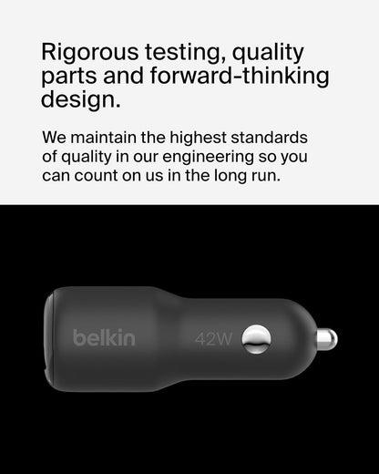 Belkin BoostCharge 42-Watt Dual Port Fast Car Charger w/30W USB-C & 12W USB-A Ports for iPhone 16, 16 Pro, Galaxy S25, S24, Pixel 9 & 8, Nintendo Switch 2 & More - Gray