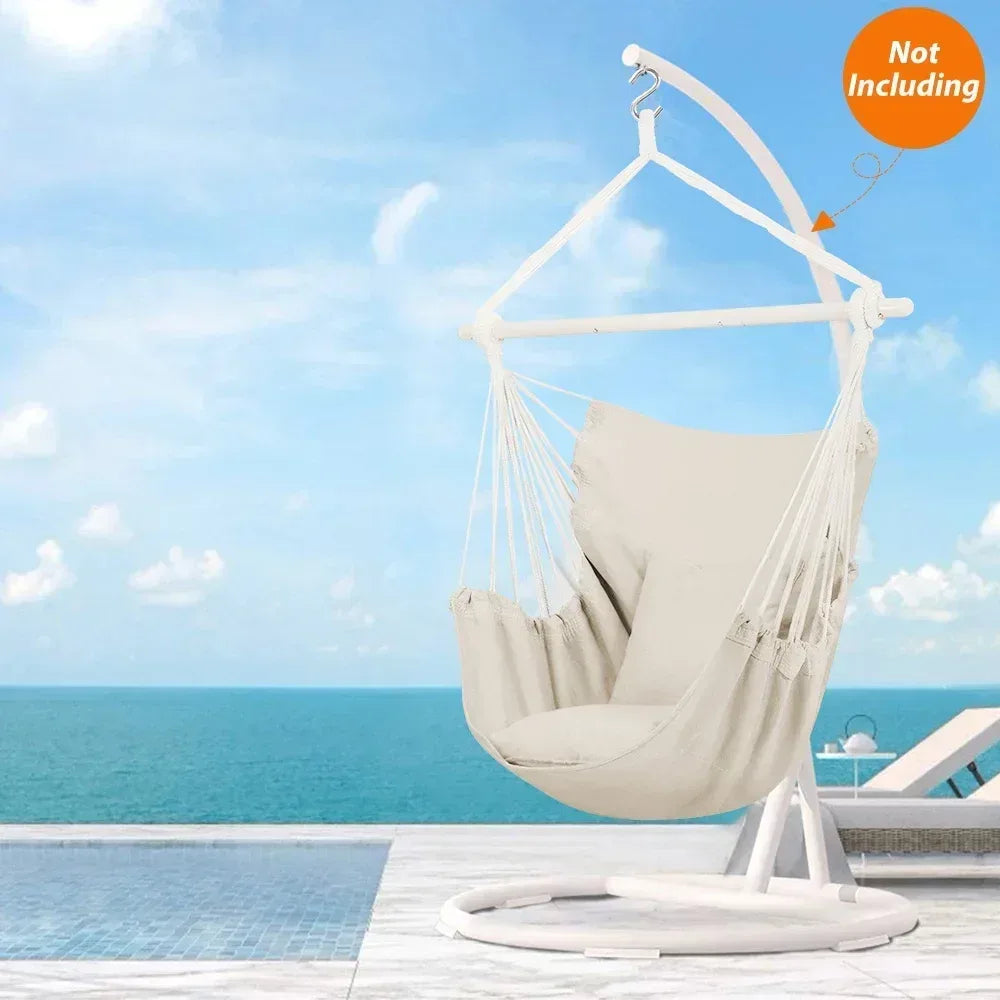 Large Hammock Chair Swing, Relax Hanging Rope Swing Chair with Detachable Metal Support Bar & Two Seat Cushions, Cotton Hammock Chair Swing Seat for Yard Bedroom Patio Porch Indoor Outdoor