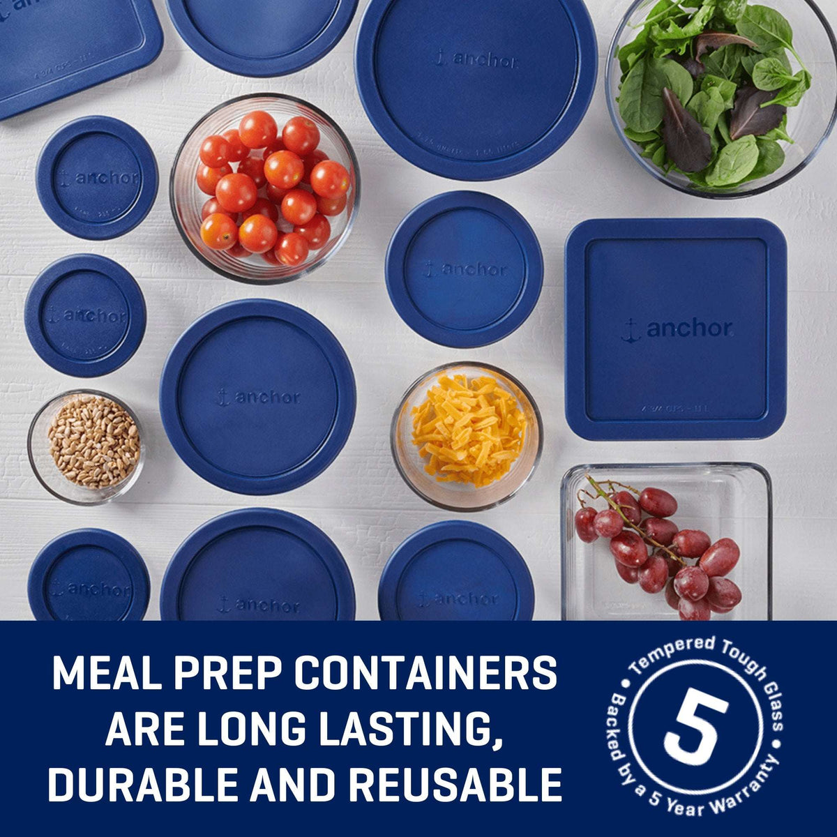 Anchor Hocking Glass Food Storage Containers with SnugFit Lids, 30 Piece Set