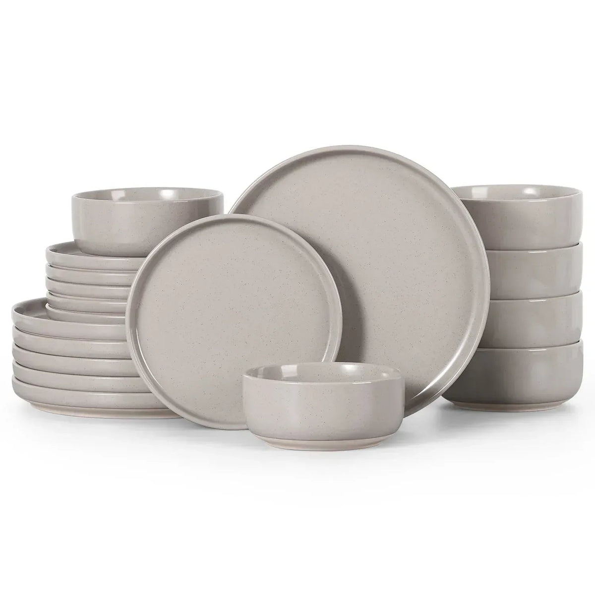 Vesteel 18-Piece Dinnerware Set, Ceramic Plates and Bowls Set for 6, Speckled Stoneware Dishes Set for Family, Microwave & Dishwasher Safe - Cappuccino Brown