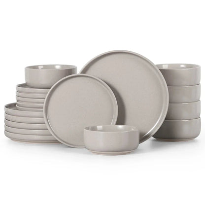 Vesteel 18-Piece Dinnerware Set, Ceramic Plates and Bowls Set for 6, Speckled Stoneware Dishes Set for Family, Microwave & Dishwasher Safe - Cappuccino Brown