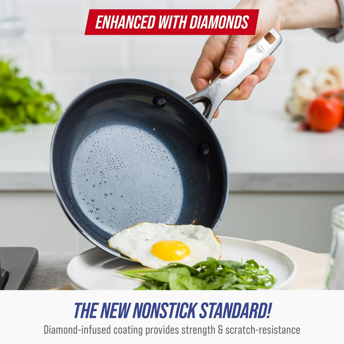 Blue Diamond 8″ Ceramic Nonstick Fry Pan with Spatula, Dishwasher Safe, Oven Safe, Metal Utensil Safe