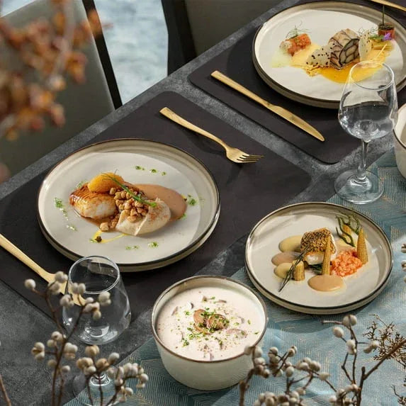 Vesteel Dinnerware Sets for 4, 12-Pieces Ceramic Plates and Bowls Sets, Handmade Reactive Glaze Dishes Set for Kitchen Dining, Dishwasher Safe, Khaki