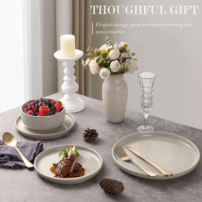 Vesteel 12-Piece Dinnerware set, Ceramic Plates and Bowls set for 4, Speckled Stoneware Dishes Set for Family, Microwave & Dishwasher Safe - Cappuccino Brown