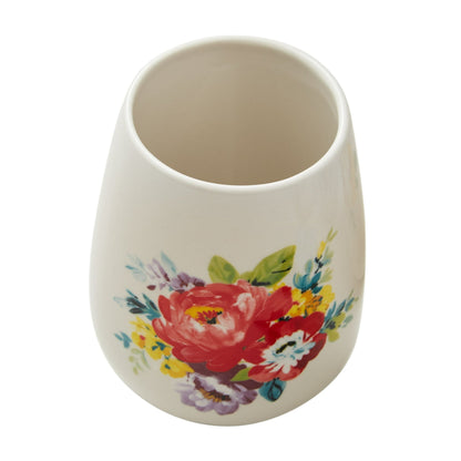 The Pioneer Woman Sweet Rose 7-Piece Stoneware Stemless Wine Glasses Set with Chiller