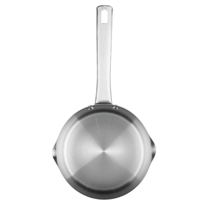 Farberware Luster 3 Quart Stainless Steel Straining Saucepan with Pouring Spout and Lid, Induction Compatible, Dishwasher Safe, Metal Utensil Safe , Oven Safe to 500°F, White