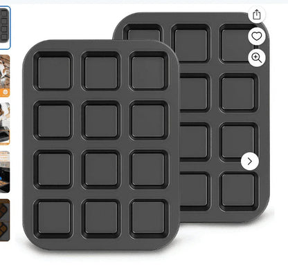 Brownie Pan with Dividers, 1 Set 12 Cavity All Edges Square Cupcake Brownie Pans Mini Cake Non Stick Baking Carbon Steel Bread Mold Small Edge 3x4 Individual Cutter Sheet Tray for Cookie Oven