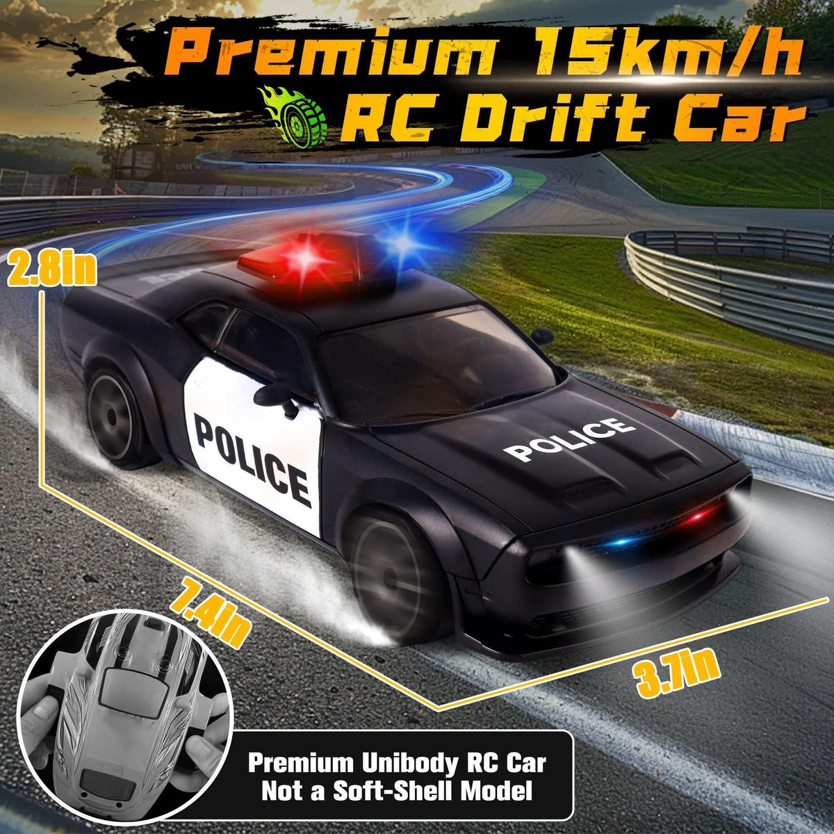 Remote Control Car, 1:20 Scale 15KM/H 4WD Drift Car with LED Lights & 2 Rechargeable Batteries, Racing Drift Car Toy for 3-8 Boys & Girls