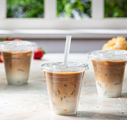GUSTO Clear Plastic Cups 12 oz Disposable Coffee Cups with Lids, 50-Pack