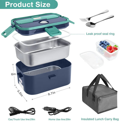 Livhil Electric Lunch Box Food Heater, Portable Food Warmer, Hot Lunch Warmer Heated Lunch Box for Adults, 60W 1.8L 12V-24V 110V Stainless Steel Container Portable Food Heater (Green+Royal Blue)