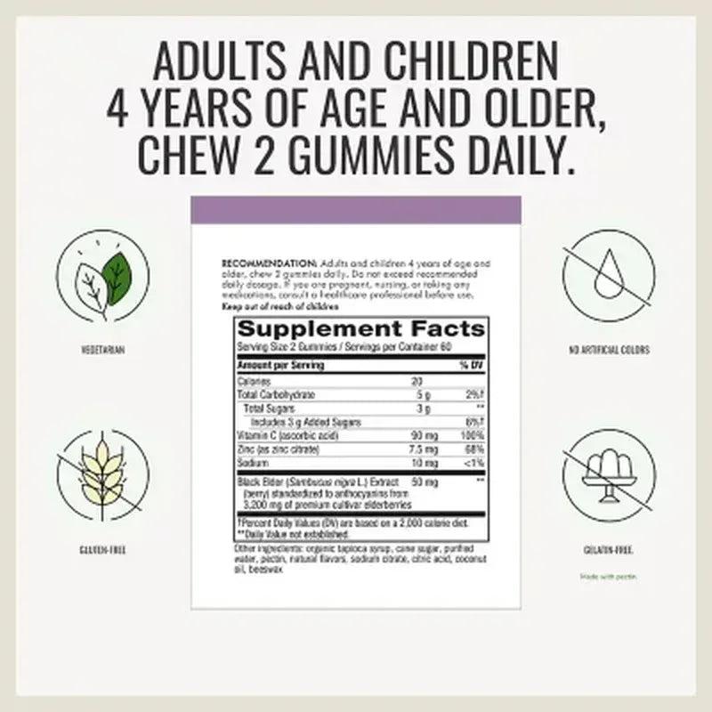 NatureÕS Way Sambucus Immune Gummies, Elderberry, Vitamin C, Vitamin D3, Zinc (120 Ct.)