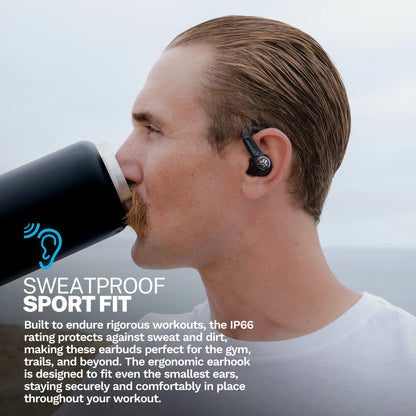 JLab Epic Sport 3 Active Noise Cancelling Earbuds, True Wireless, Black, Earhook, 52+ Hr Playtime, Dual Drivers, IP66