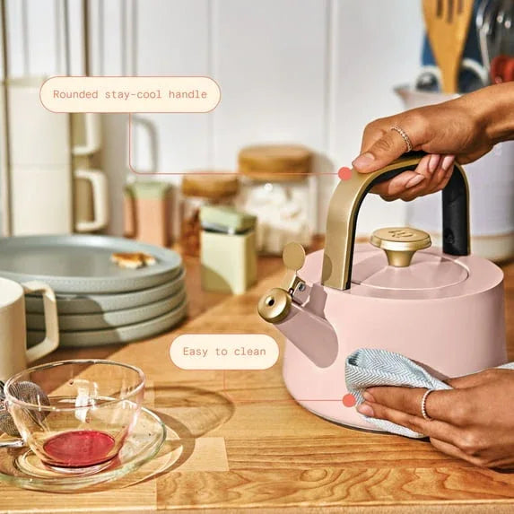 Beautiful 1.8L Ceramic Non-Stick Stovetop Tea Kettle, Rose by Drew Barrymore