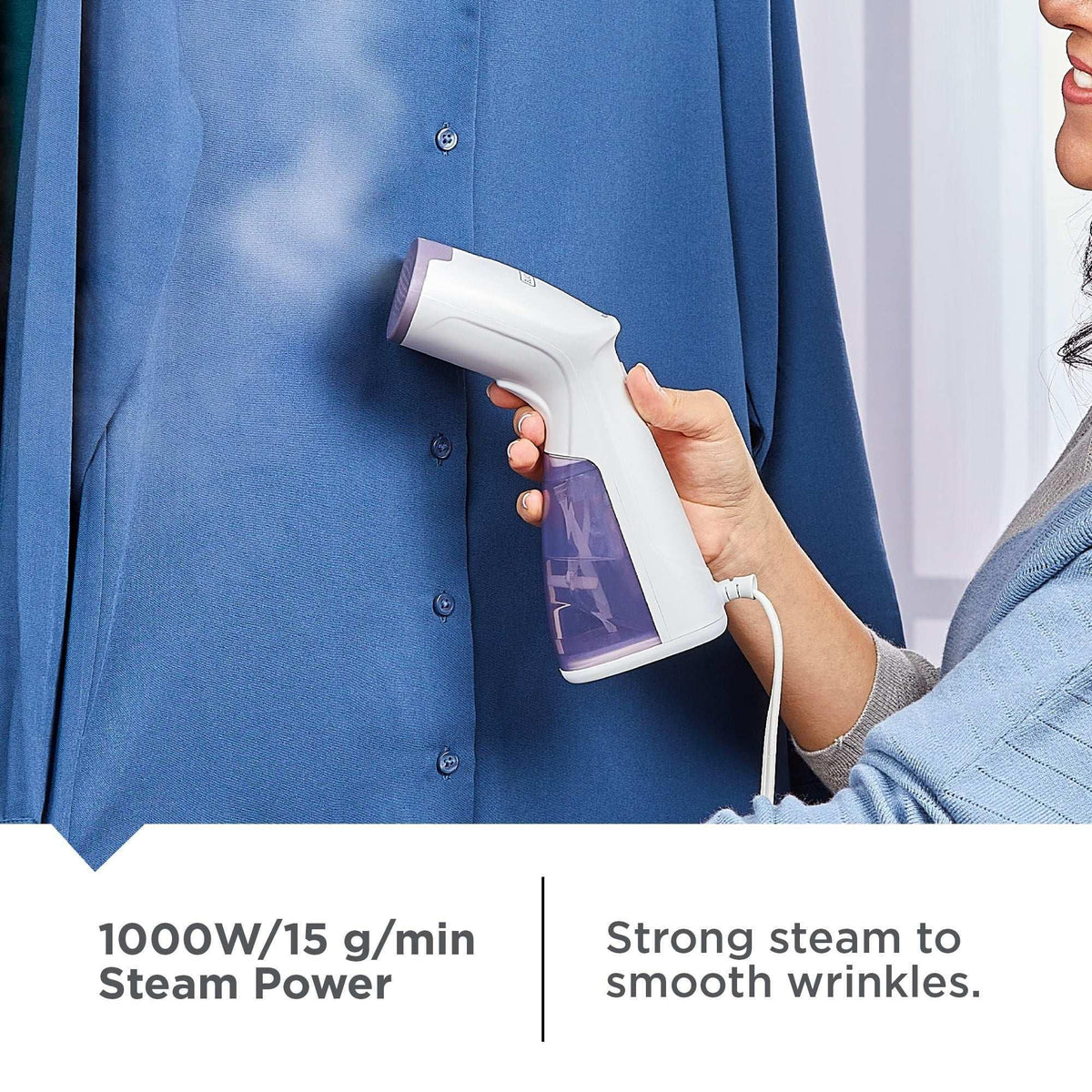 BLACK+DECKER 1000W Compact Garment Steamer with Pump Heater, Removable Water Tank, and Quick Heat-up