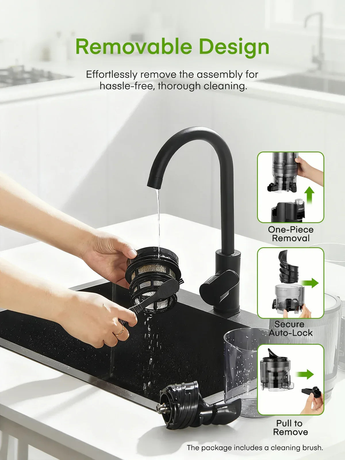 Juicer Machines, 4.13 Inch Cold Press Juicer, Slow Masticating Juicer – for Whole Fruits & Vegetables, Quiet, High Juice Yield, Easy to Clean, BPA Free (Black)