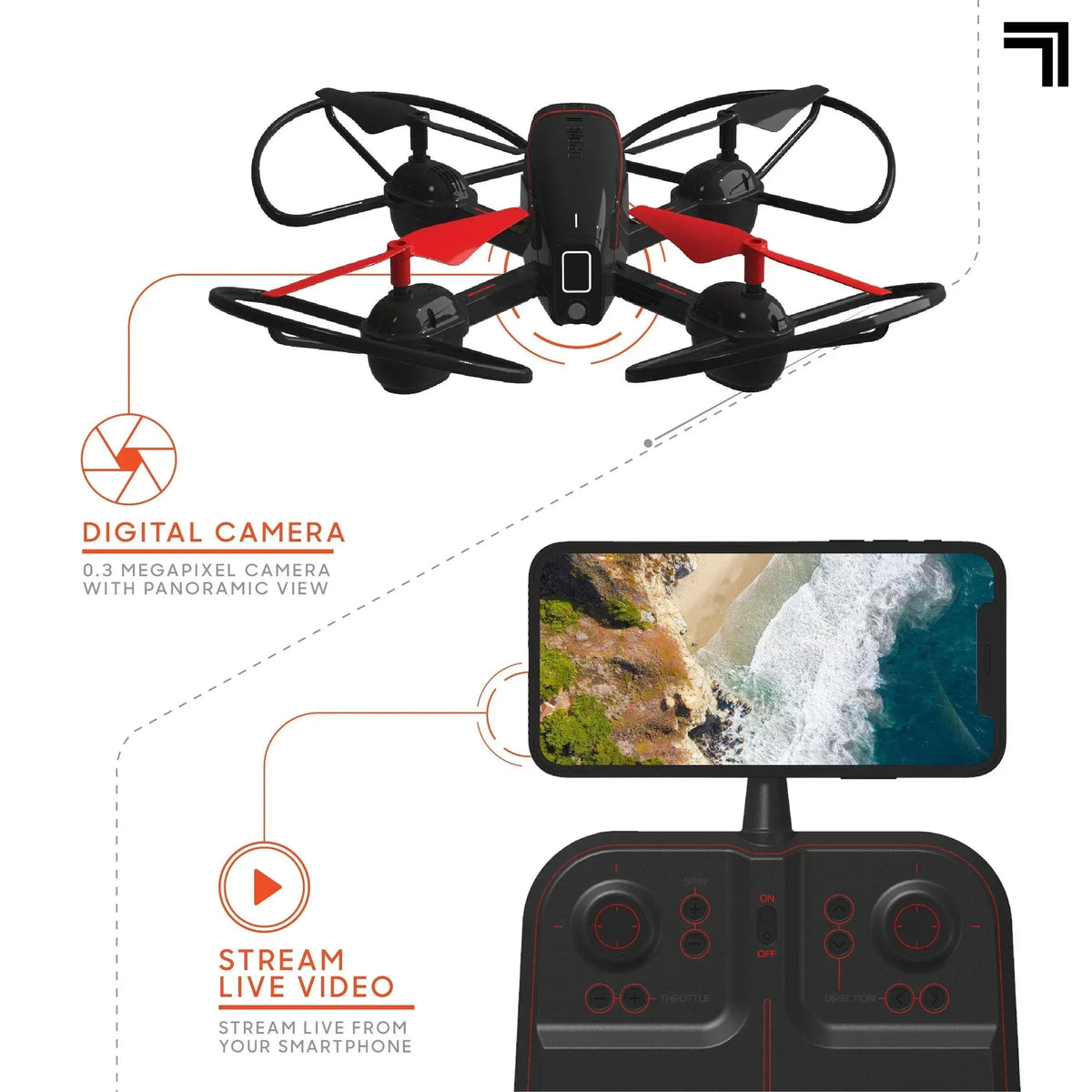 Sharper Image® 10" Mach X Drone with Streaming Camera, 2.4 GHz, Auto-Orientation Control