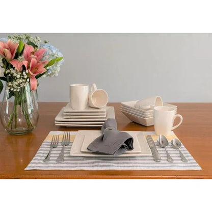 10 Strawberry Street Nova Square 16-Piece Stoneware Dinnerware Set, Cream/White