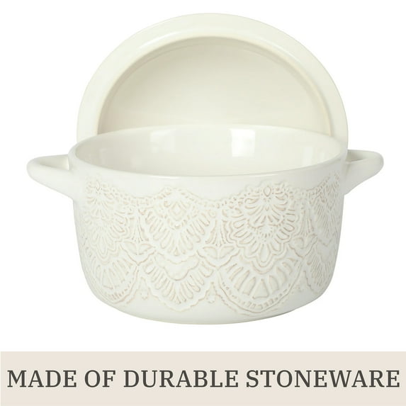 The Pioneer Woman 1QT Cocotte Casserole Baking Dish with Lid, Stoneware, Vintage Lace, Linen