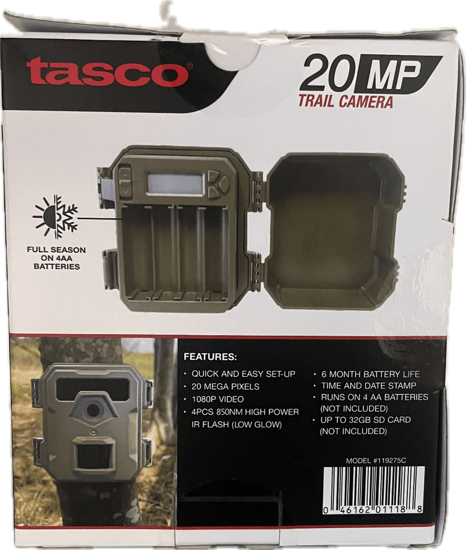 Tasco Invader 20MP Hunting Trail Monitor,1080p 30 FPS Video, Low Glow, Tan, SD Card (Not Included)