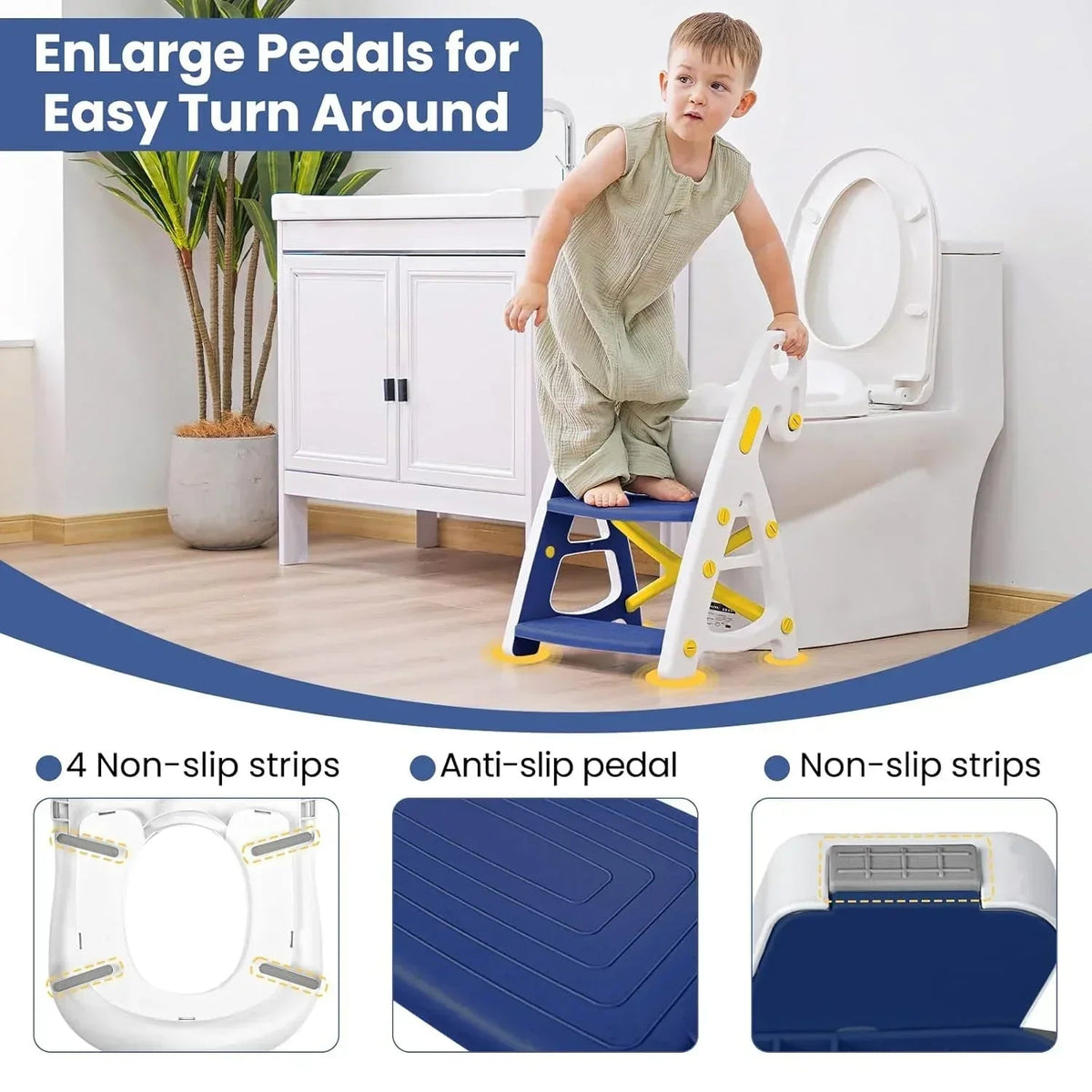 Primlect Potty Training Toilet Seat, 2 in 1 with Ladder, Adjustable Height ,for Ages 1-3, Blue
