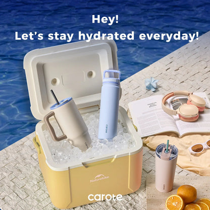 Carote 3pcs Insulated Stainless Steel Water Bottle and Tumbler Set with Straw/Handle, 34oz & 32oz*2, Blue