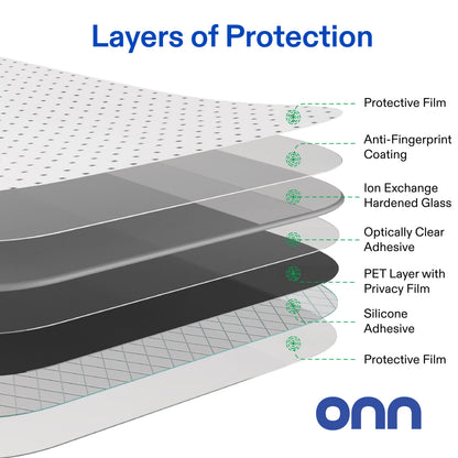 onn Privacy Glass Screen Protector for iPhone® 16 Pro Max, Made with Durable Glass by Corning™ for Ultimate Protection, Includes Easy Application Tray