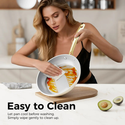 Sanho Ceramic Nonstick Fry Pan Set, 2-Piece (8 & 10 inch) Skillets, Diamond-Titanium Coating, Oven & Induction Safe, Non-Toxic