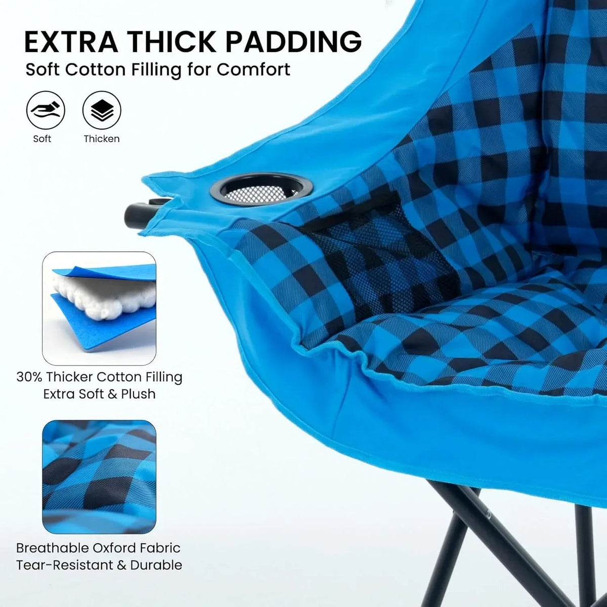 Slsy Double Camping Chair, Extra Padded Loveseat for 3 Prson Heavy Duty Folding Loveseat with Cup Holders for Camping, Fishing, or Hunting