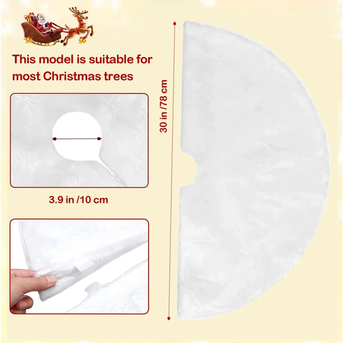 DAKIMOE Christmas Tree Skirt White Plush Skirts Xmas Decorations for Merry Christmas Party Faux Fur, 30 inches