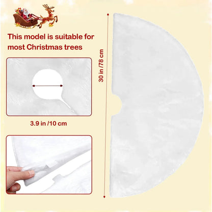 DAKIMOE Christmas Tree Skirt White Plush Skirts Xmas Decorations for Merry Christmas Party Faux Fur, 30 inches