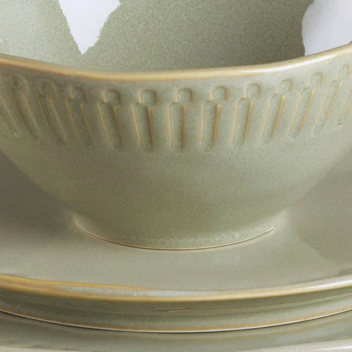 Oneida Entertain 365 12-Piece Artisanal Green Stripe Stoneware Tableware Set (Service for 4)