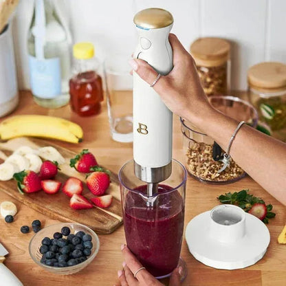 Beautiful Cordless Immersion Blender with Chopper, Whisk & Measuring Cup, White Icing by Drew Barrymore
