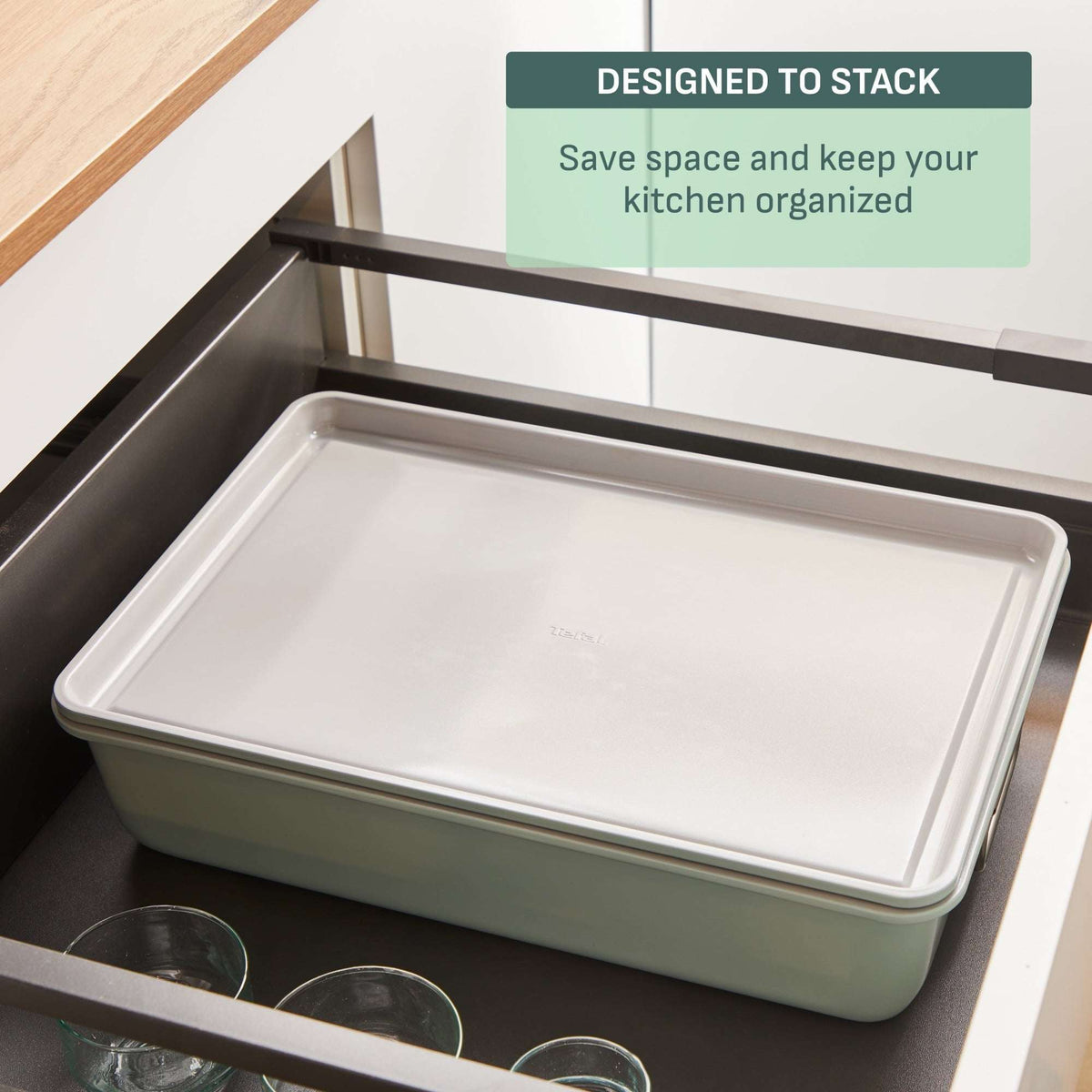 T-fal Stackable Ceramic Bakeware, 5 Piece Nonstick Bakeware Set, Mint Green, Oven Safe 450°F