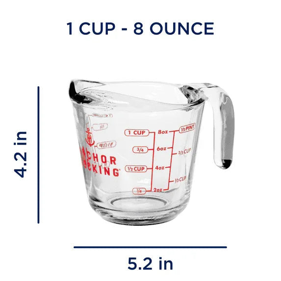 Anchor Hocking 1-Cup Glass Measuring Cup with Easy-Grip Handle and Spout