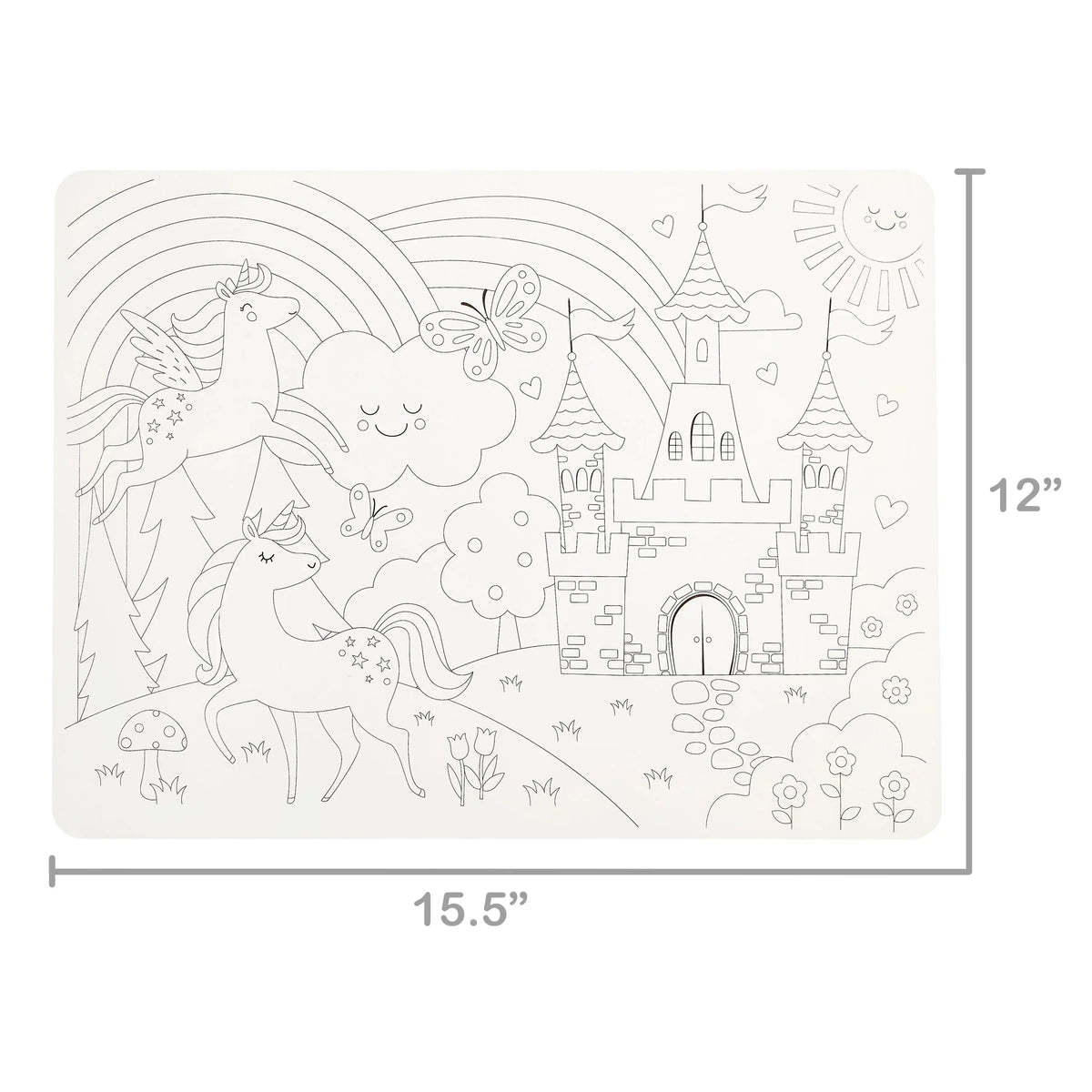 Pen+Gear Washable Fairytale Coloring Placemat Kit with 4 Crayons, Black and White