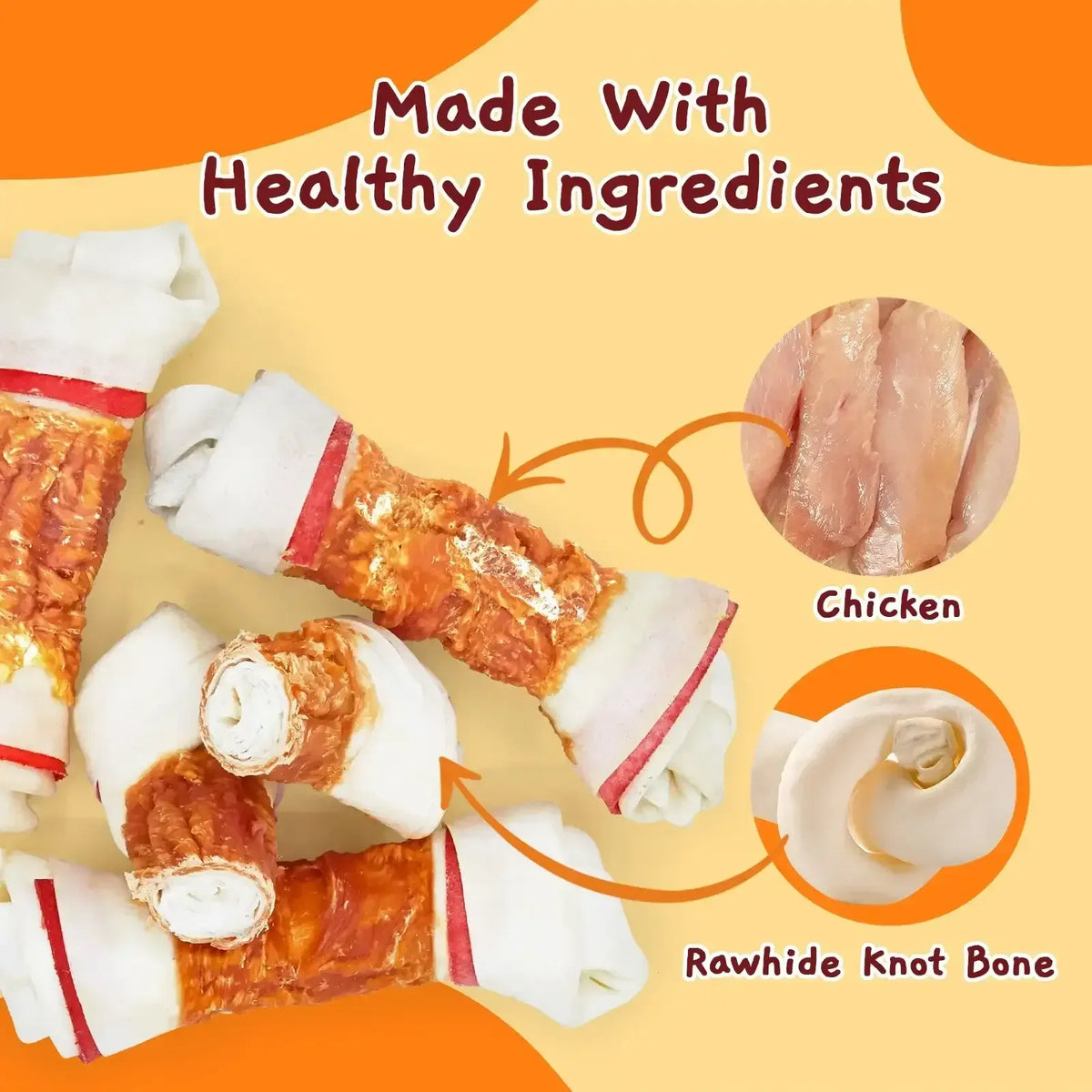 Jungle Calling Chicken Wrap Knotted Bones Dog Chews, Long Lasting for Large Dogs Training Treats