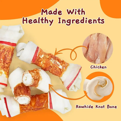 Jungle Calling Chicken Wrap Knotted Bones Dog Chews, Long Lasting for Large Dogs Training Treats